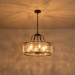 LightfixturesUAE-6-Light Modern Water Ripple Glass Drum Lantern Pendant-Chandeliers-Oil Rubbed Bronze-