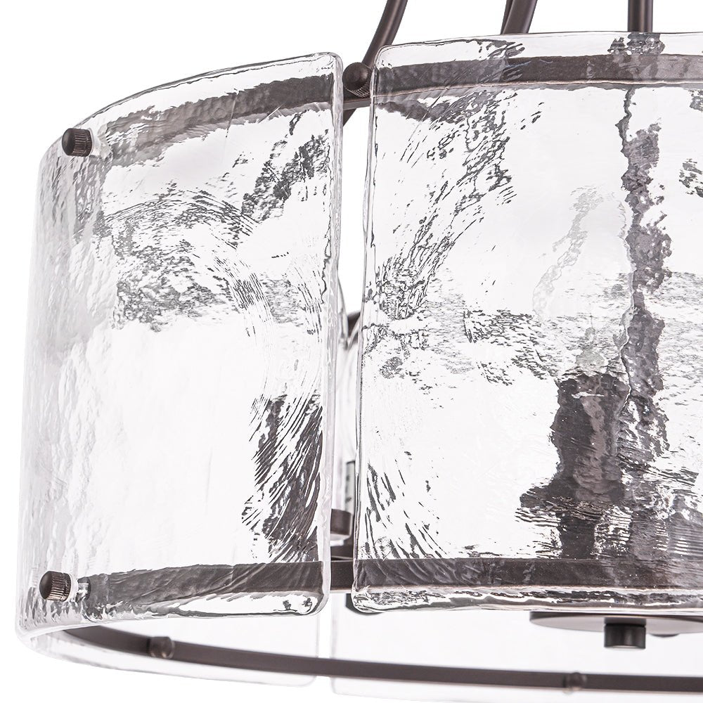 LightfixturesUAE-6-Light Modern Water Ripple Glass Drum Lantern Pendant-Chandeliers-Oil Rubbed Bronze-