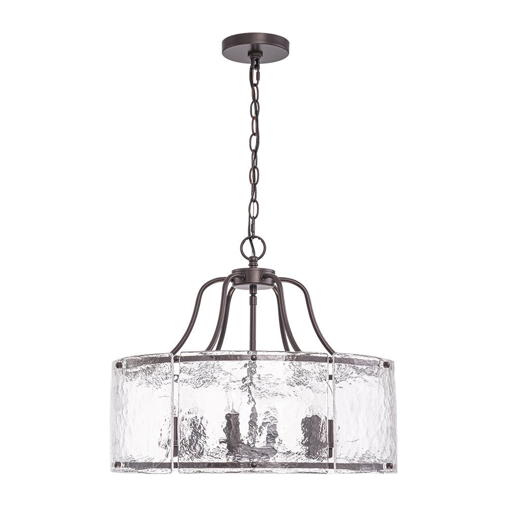 LightfixturesUAE-6-Light Modern Water Ripple Glass Drum Lantern Pendant-Chandeliers-Oil Rubbed Bronze-