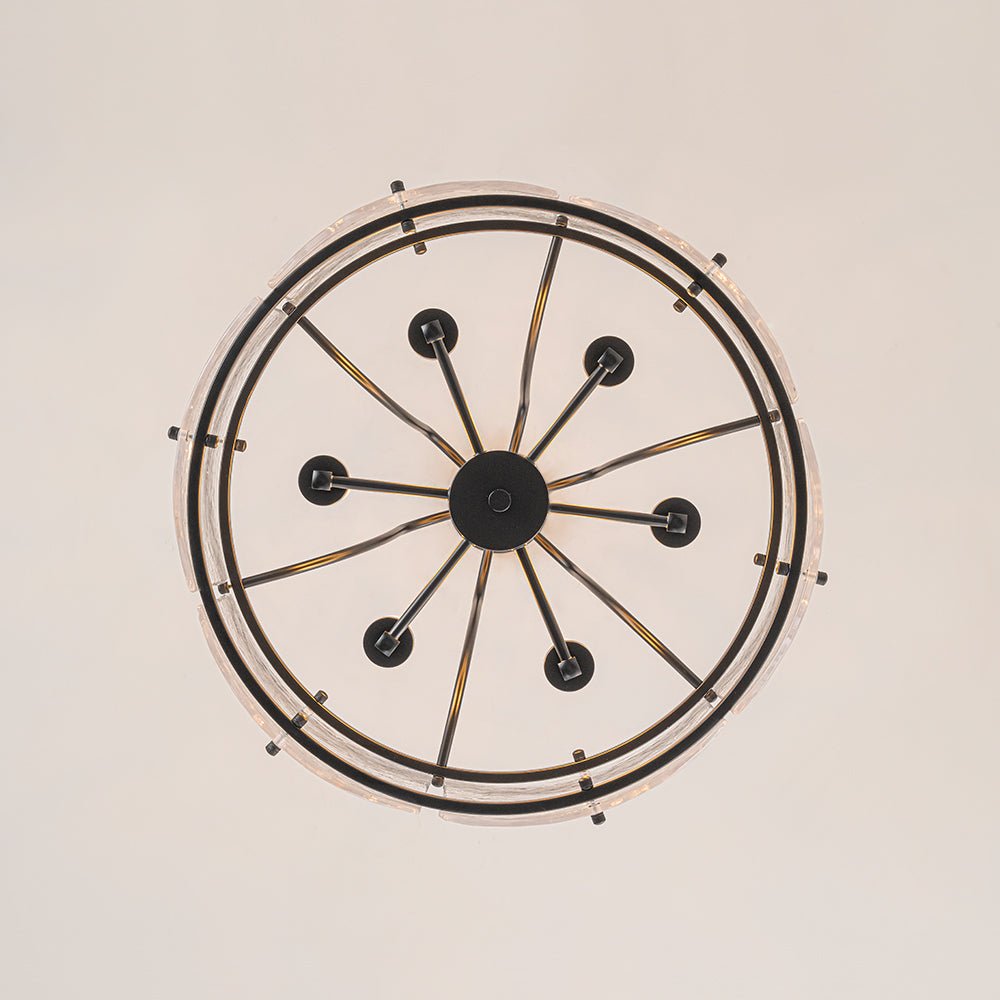 LightfixturesUAE-6-Light Modern Water Ripple Glass Drum Lantern Pendant-Chandeliers-Oil Rubbed Bronze-