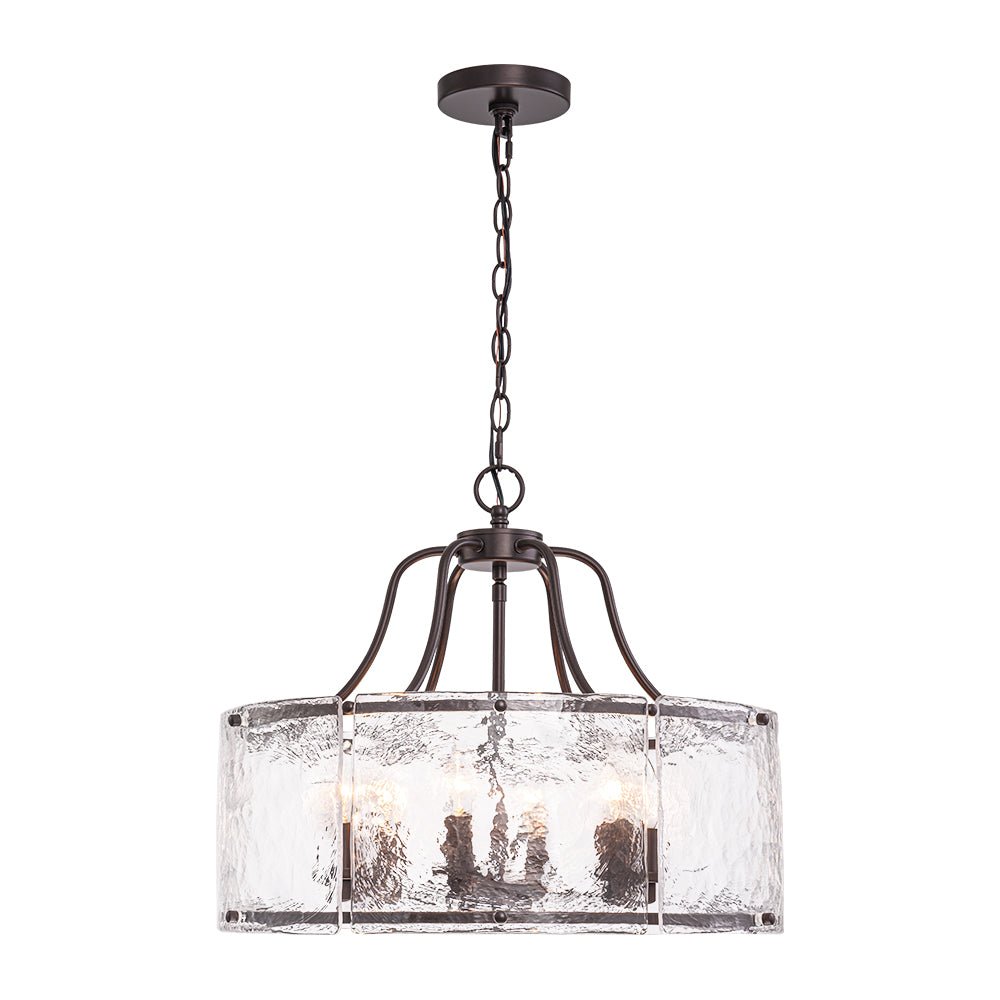 LightfixturesUAE-6-Light Modern Water Ripple Glass Drum Lantern Pendant-Chandeliers-Oil Rubbed Bronze-