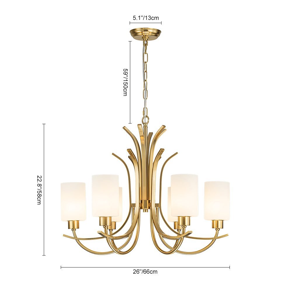 LightfixturesUAE-6-Light Sputnik Arms Opal Glass Empire Chandelier-Chandeliers-Brass-