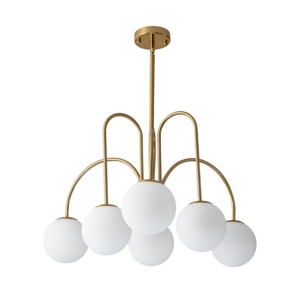 LightfixturesUAE-6/10-Light Modern Tiered Sphere Milky Glass Sputnik Chandelier-Chandeliers-Brass-6-Light