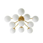 LightfixturesUAE-6/11/16-Light Mid-Century Modern Opal Glass Sputnik Semi Flush Mount-Ceiling Lights-Brass-6-Light
