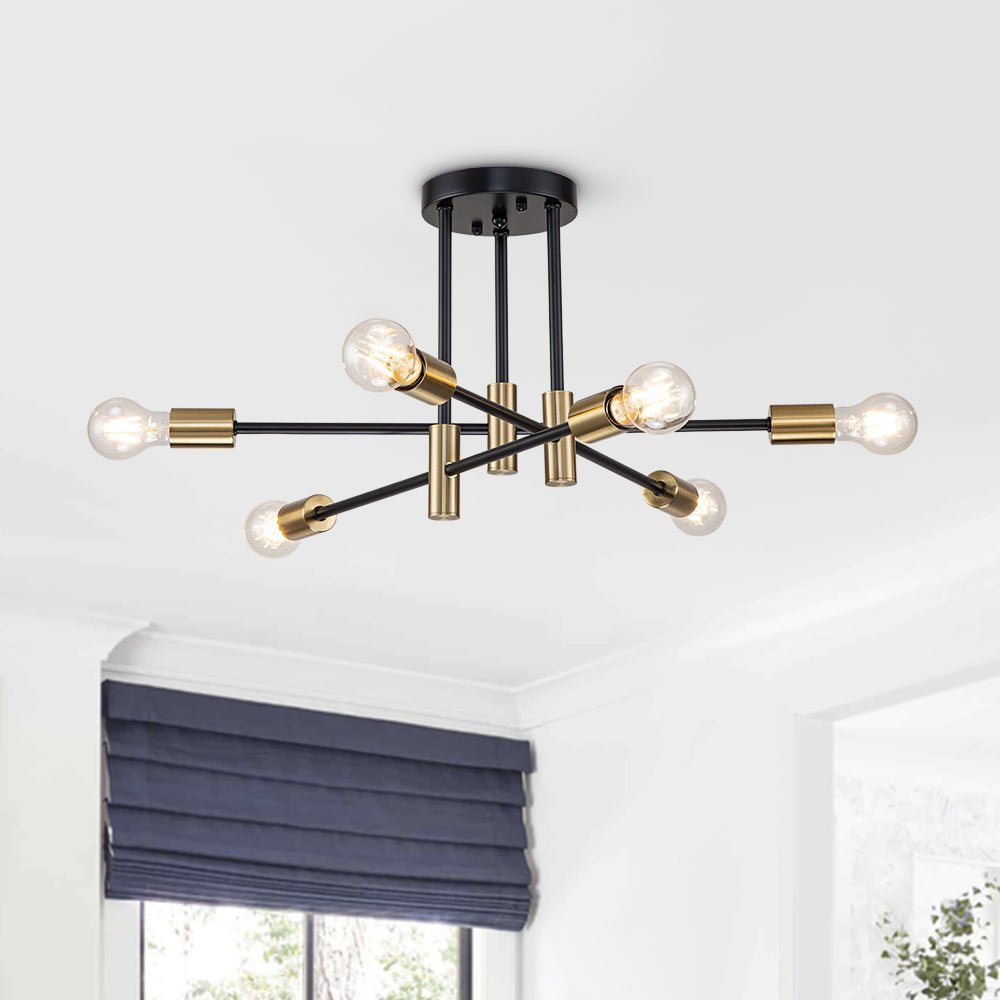 LightfixturesUAE-6/8-Light Mid-Century Modern Two-Tone Sputnik Semi Flush Mount-Ceiling Lights-6-Light-