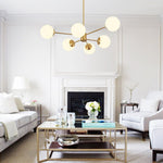 LightfixturesUAE-6/8 Lights Mid-Century Modern Opal Glass Globe Sputnik Chandelier-Chandeliers-6-Light-Brass