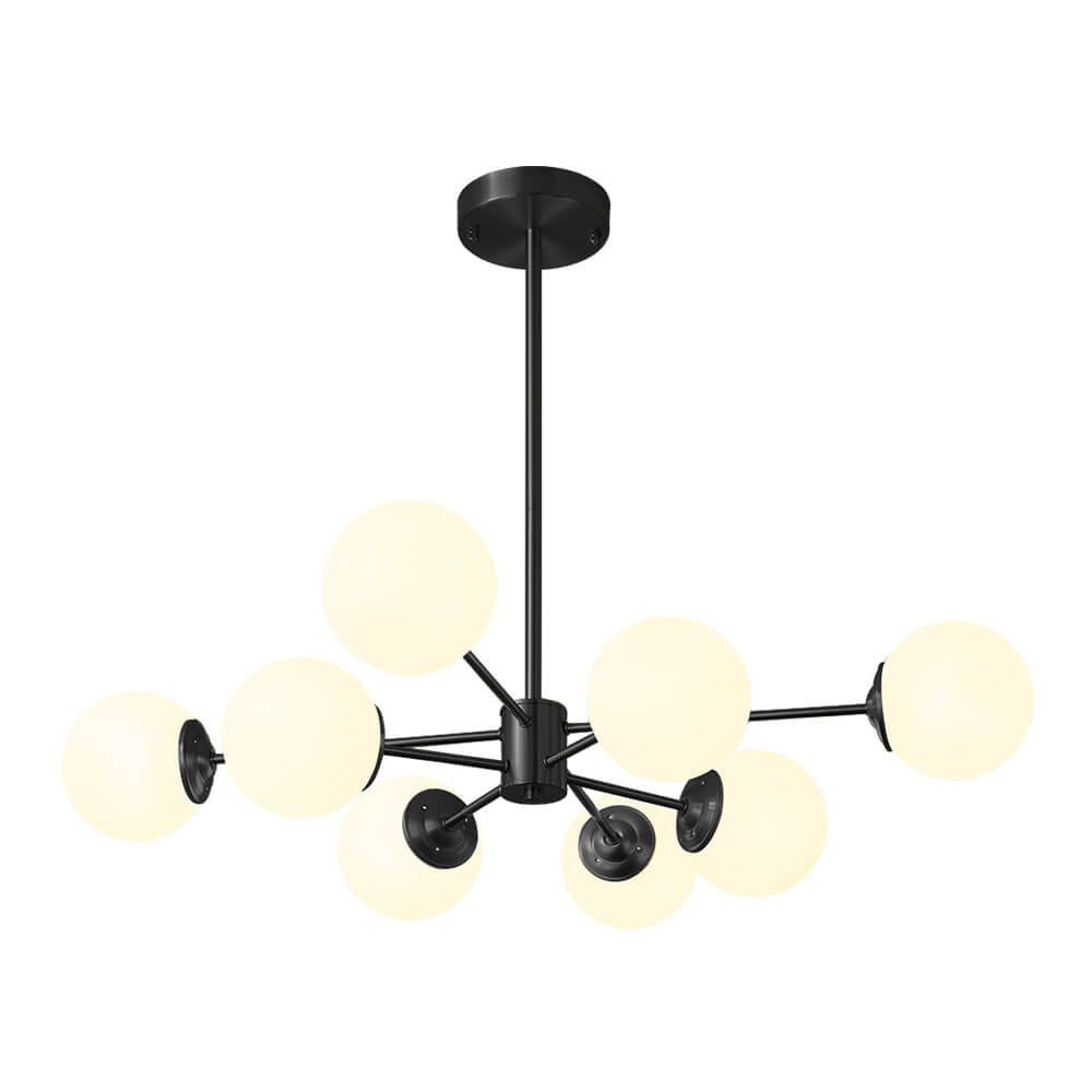LightfixturesUAE-6/8 Lights Mid-Century Modern Opal Glass Globe Sputnik Chandelier-Chandeliers-8-Light-Black