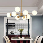 LightfixturesUAE-6/8 Lights Mid-Century Modern Opal Glass Globe Sputnik Chandelier-Chandeliers-8-Light-Brass