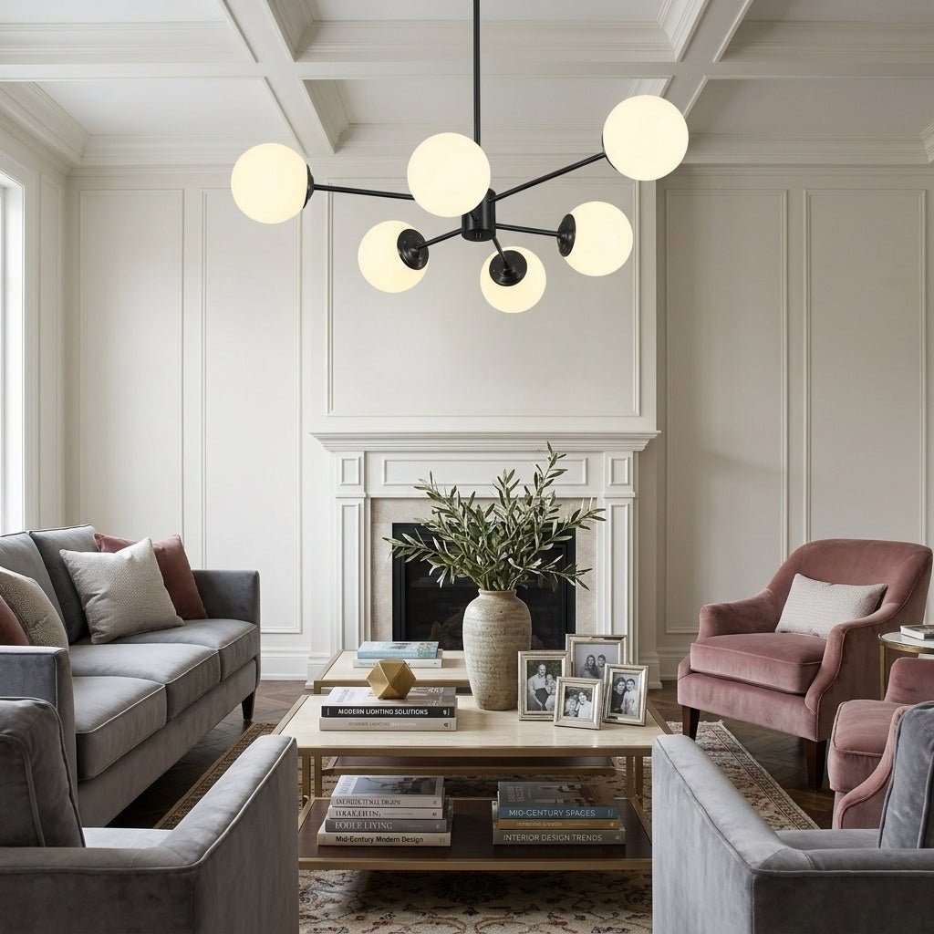 LightfixturesUAE-6/8/12 Lights Mid-Century Modern Sputnik Glass Globe Chandelier-Chandeliers-6-Light-Black