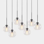 LightfixturesUAE-7-Light Mid-Century Linear Cluster Globe Pendant Light-Chandeliers-Black-