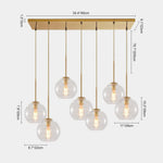 LightfixturesUAE-7-Light Mid-Century Linear Cluster Globe Pendant Light-Chandeliers-Brass-