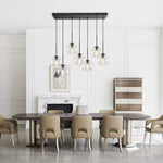LightfixturesUAE-7-Light Mid-Century Linear Cluster Globe Pendant Light-Chandeliers-Brass-