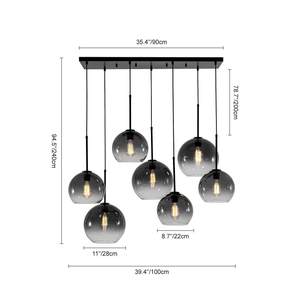 LightfixturesUAE-7-Light Timeless Smoky Grey Glass Globe Cluster Chandelier Pendant-Chandeliers-Gradient Gray-