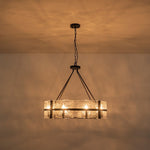 LightfixturesUAE-8-Light Industrial Round Handcrafted Water-Textured Glass Chandelier-Chandeliers-Black-