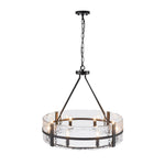 LightfixturesUAE-8-Light Industrial Round Handcrafted Water-Textured Glass Chandelier-Chandeliers-Black-