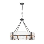 LightfixturesUAE-8-Light Industrial Round Handcrafted Water-Textured Glass Chandelier-Chandeliers-Black-