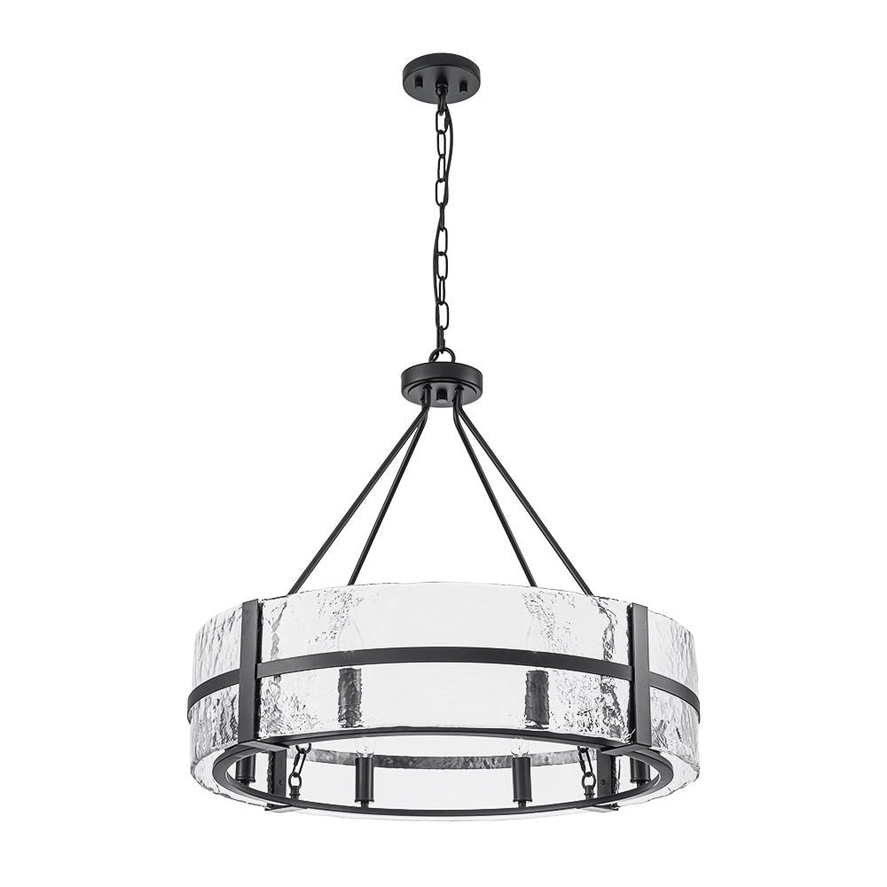 LightfixturesUAE-8-Light Industrial Round Handcrafted Water-Textured Glass Chandelier-Chandeliers-Black-
