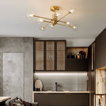 LightfixturesUAE-8-Light Modern Clear Glass Shade Brass Sputnik Semi Flush Mount-Ceiling Lights-Brass-