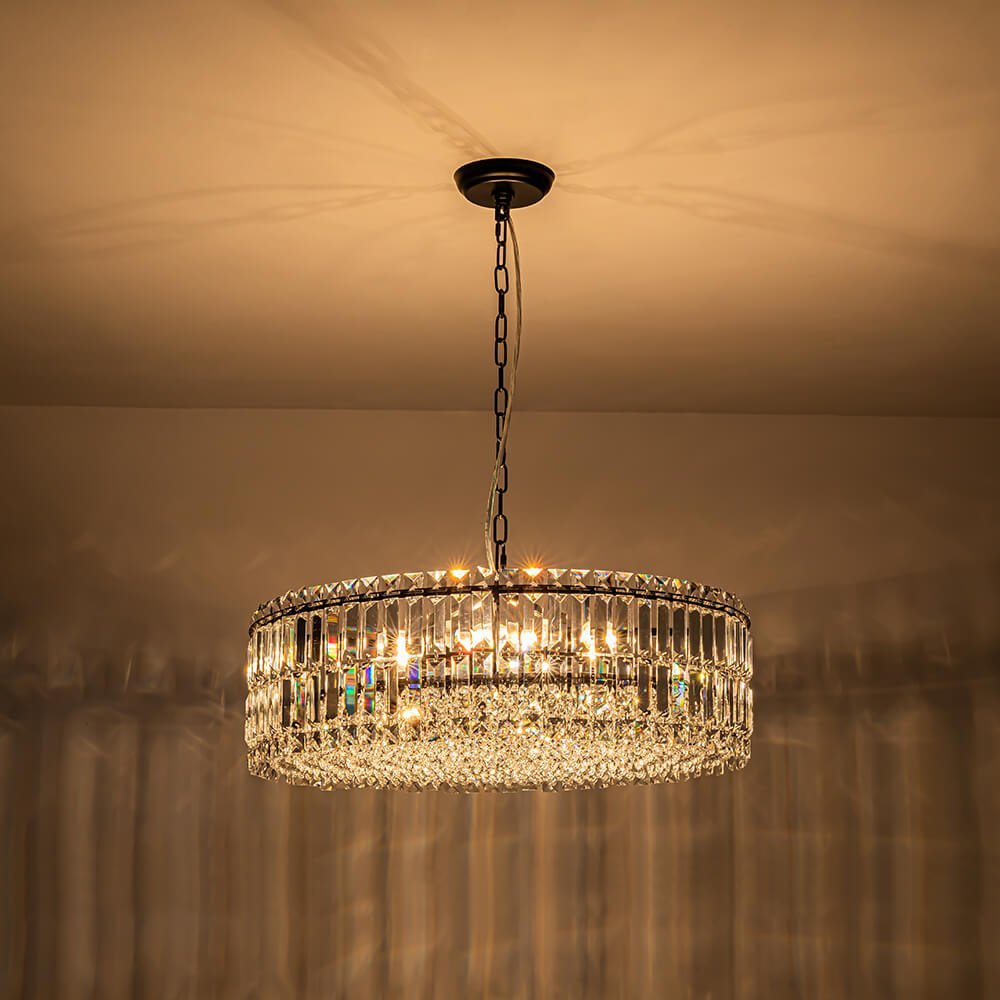 LightfixturesUAE-8-Light Modern Glass Crystal Round Chandelier-Chandeliers-Gold-12-Light