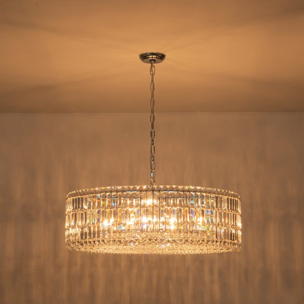 LightfixturesUAE-8-Light Modern Glass Crystal Round Chandelier-Chandeliers-Gold-12-Light