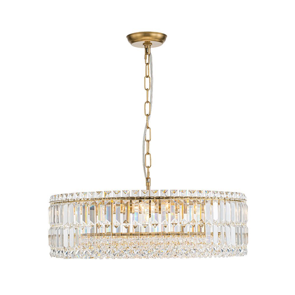 LightfixturesUAE-8-Light Modern Glass Crystal Round Chandelier-Chandeliers-Gold-12-Light