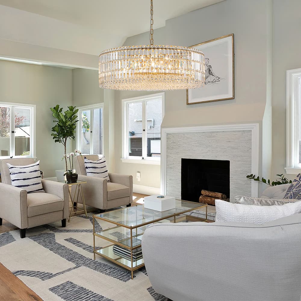 LightfixturesUAE-8-Light Modern Glass Crystal Round Chandelier-Chandeliers-Gold-12-Light