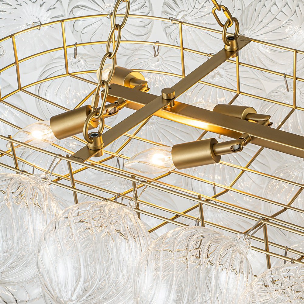 LightfixturesUAE-8-Light Modern Grand Clear Ribbed Bubble Glass Linear Chandelier-Chandeliers-8-Light-Brass