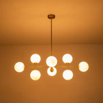 LightfixturesUAE-8-Light Modern Sputnik Opal Bubble Globes Linear Chandelier-Chandeliers-Black-