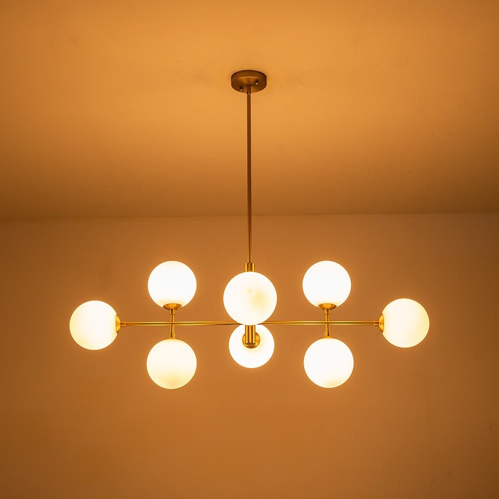 LightfixturesUAE-8-Light Modern Sputnik Opal Bubble Globes Linear Chandelier-Chandeliers-Black-