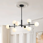 LightfixturesUAE-8-Light Modern Sputnik Opal Bubble Globes Linear Chandelier-Chandeliers-Brass-