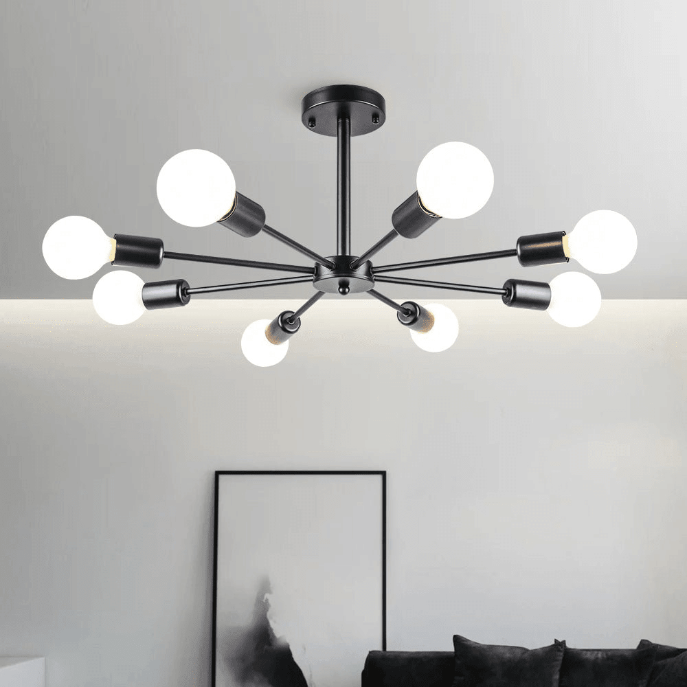LightfixturesUAE-8-Light Modern Sputnik Semi Flush Mount Ceiling Light-Ceiling Lights-Black-
