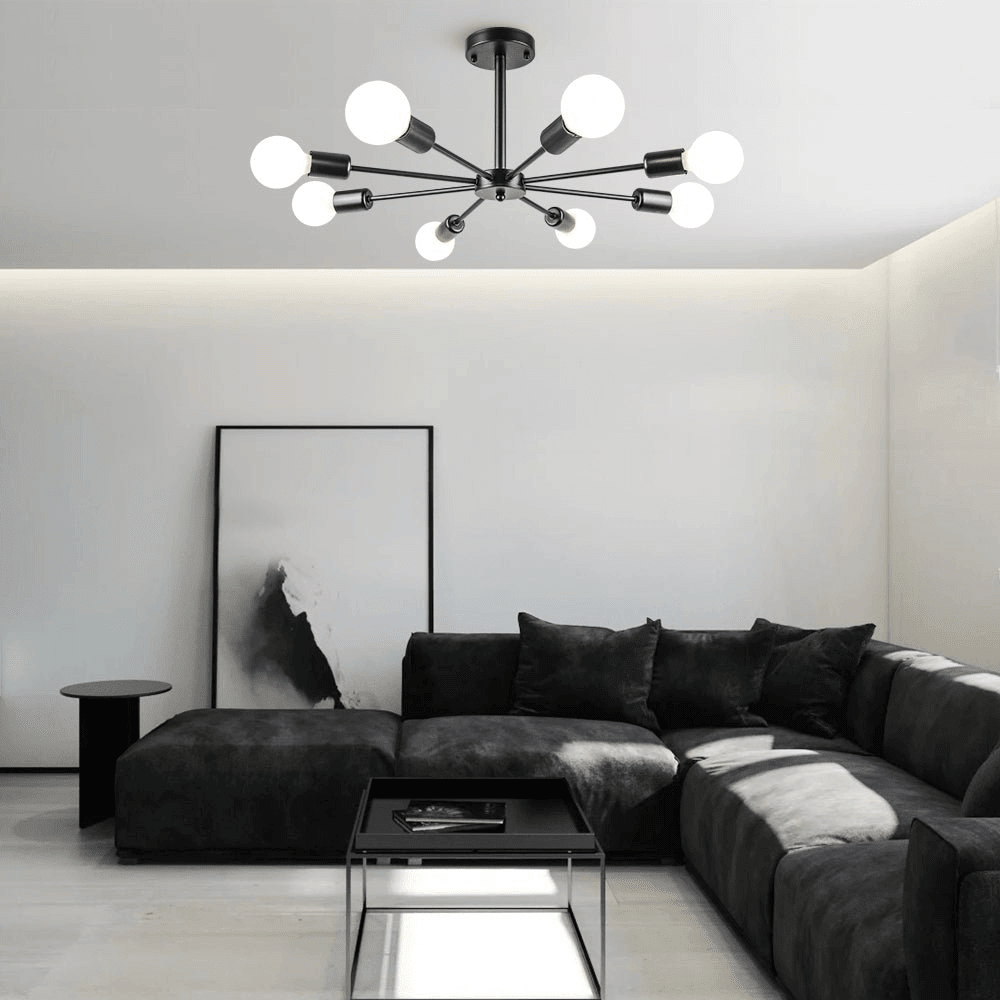 LightfixturesUAE-8-Light Modern Sputnik Semi Flush Mount Ceiling Light-Ceiling Lights-Black-
