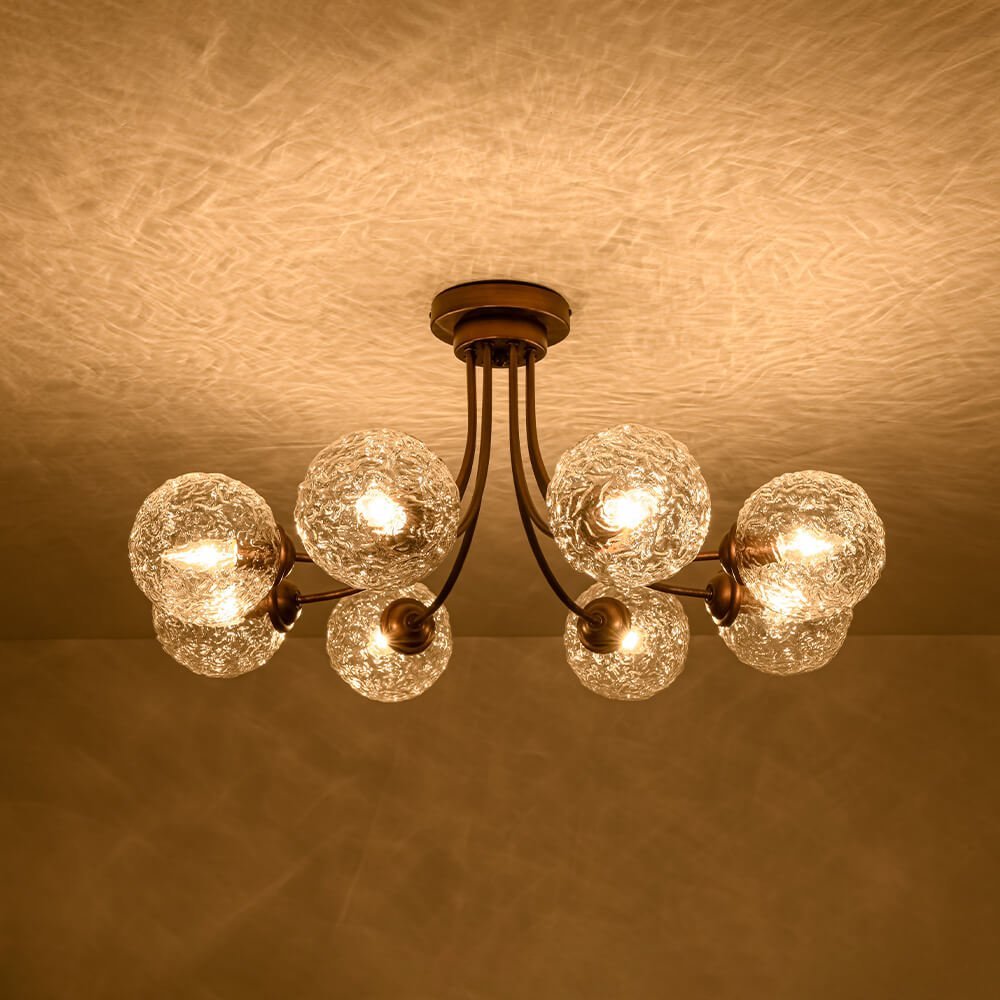 LightfixturesUAE-8-Light Modern Water Pattern Glass Bubble Sputnik Semi Flush Mount-Ceiling Lights-Brushed Gold-