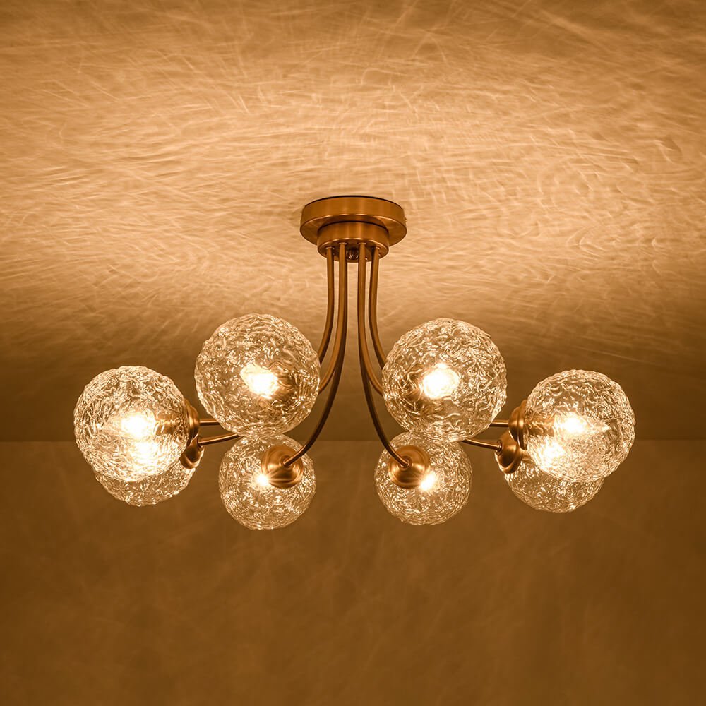 LightfixturesUAE-8-Light Modern Water Pattern Glass Bubble Sputnik Semi Flush Mount-Ceiling Lights-Brushed Gold-