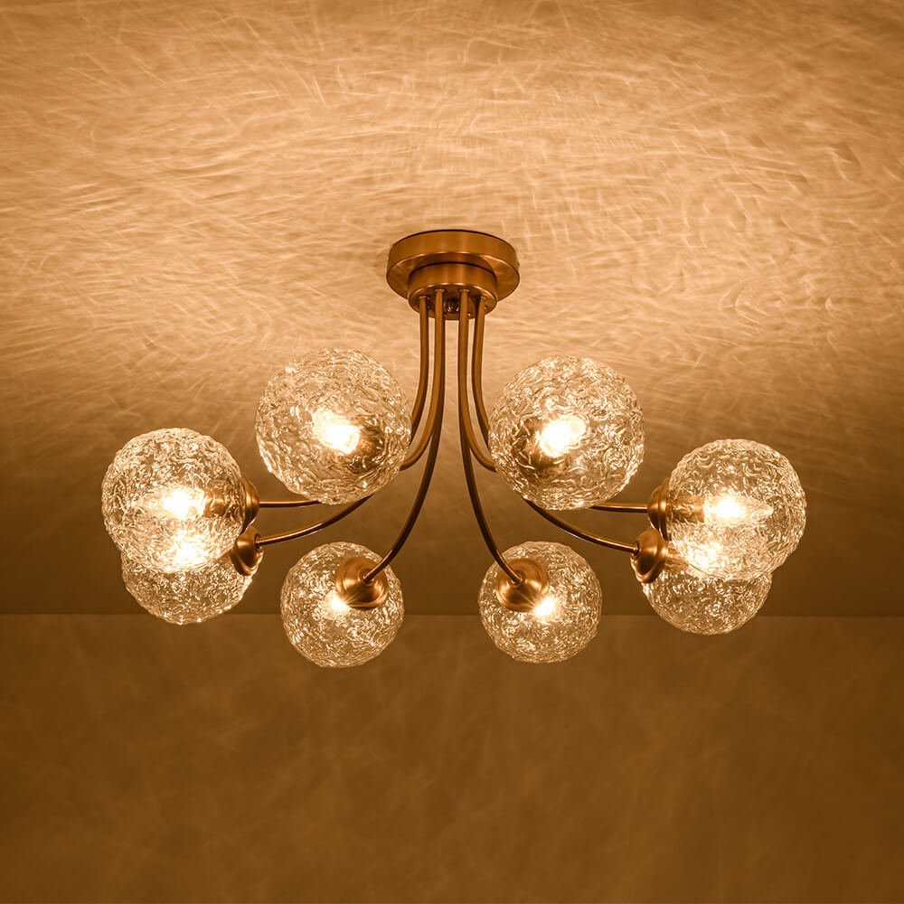 LightfixturesUAE-8-Light Modern Water Pattern Glass Bubble Sputnik Semi Flush Mount-Ceiling Lights-Brushed Gold-