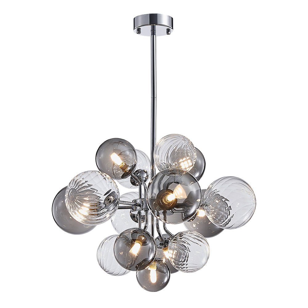 LightfixturesUAE-8/18-Light Modern Cluster Clear Gray Glass Globes Grape Chandelier-Chandeliers-15 Globes-