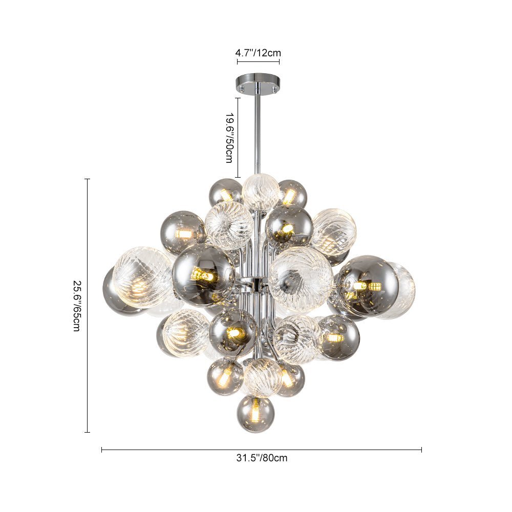 LightfixturesUAE-8/18-Light Modern Cluster Clear Gray Glass Globes Grape Chandelier-Chandeliers-15 Globes-