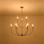 LightfixturesUAE-9-Light Mid-Century Candle Style Tiered Branch Chandelier-Chandeliers-Gold-