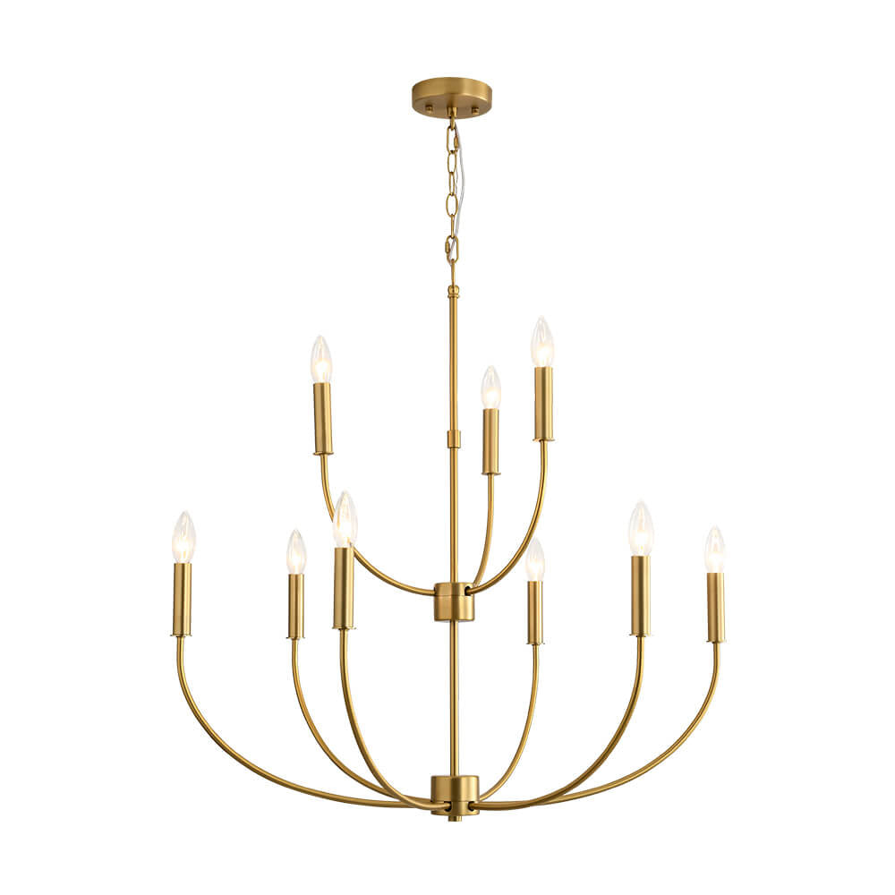 LightfixturesUAE-9-Light Mid-Century Candle Style Tiered Branch Chandelier-Chandeliers-Gold-