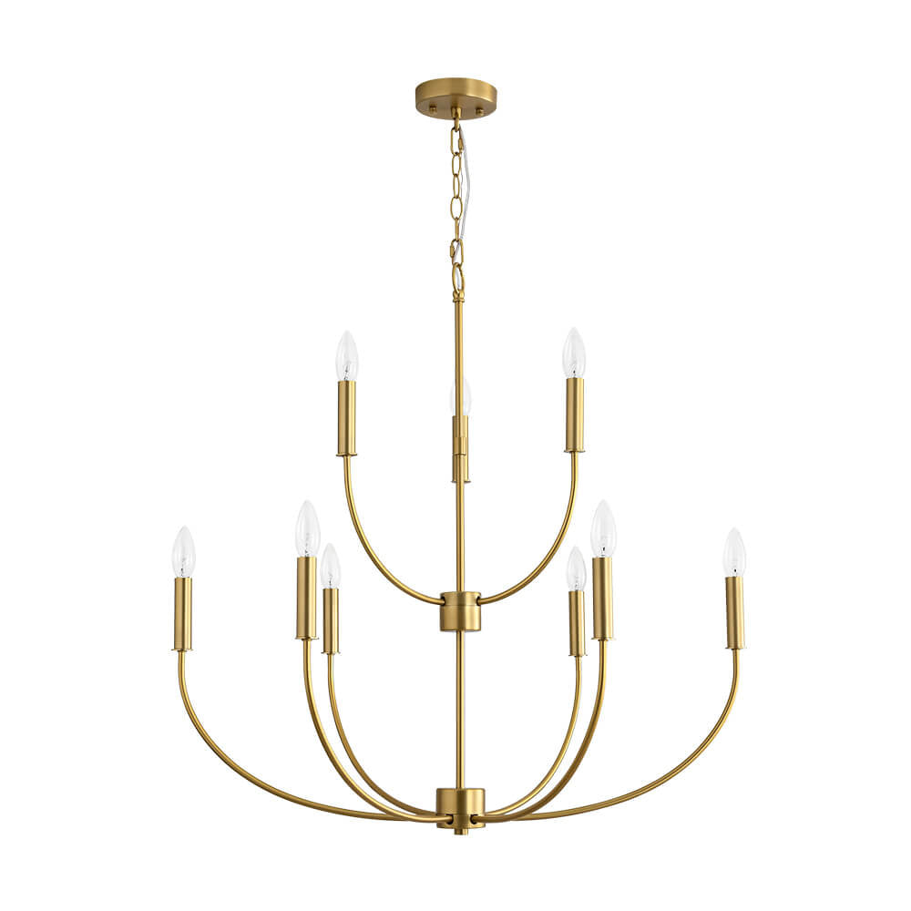 LightfixturesUAE-9-Light Mid-Century Candle Style Tiered Branch Chandelier-Chandeliers-Gold-