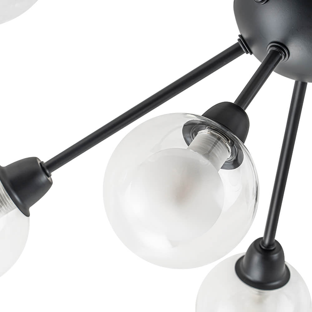 LightfixturesUAE-9-Light Mid-Century Clear Glass Globe Sputnik Semi Flush Mount Ceiling Light-Ceiling Lights-Black-