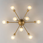 LightfixturesUAE-9-Light Mid-Century Clear Glass Globe Sputnik Semi Flush Mount Ceiling Light-Ceiling Lights-Brass-