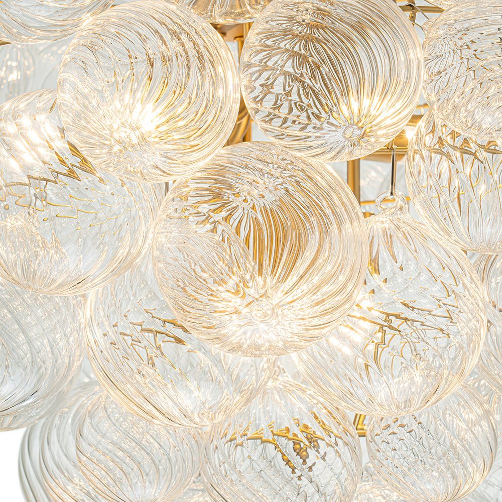 LightfixturesUAE-9-Light Modern Glam Clear Ribbed Glass Grape Cluster Chandelier-Chandeliers-9-Light-Brass
