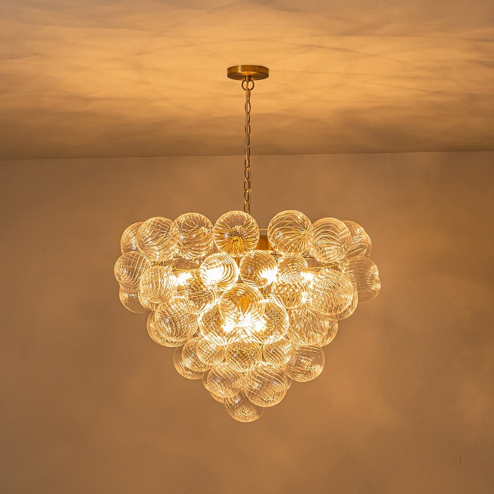 LightfixturesUAE-9-Light Modern Glam Clear Ribbed Glass Grape Cluster Chandelier-Chandeliers-9-Light-Brass