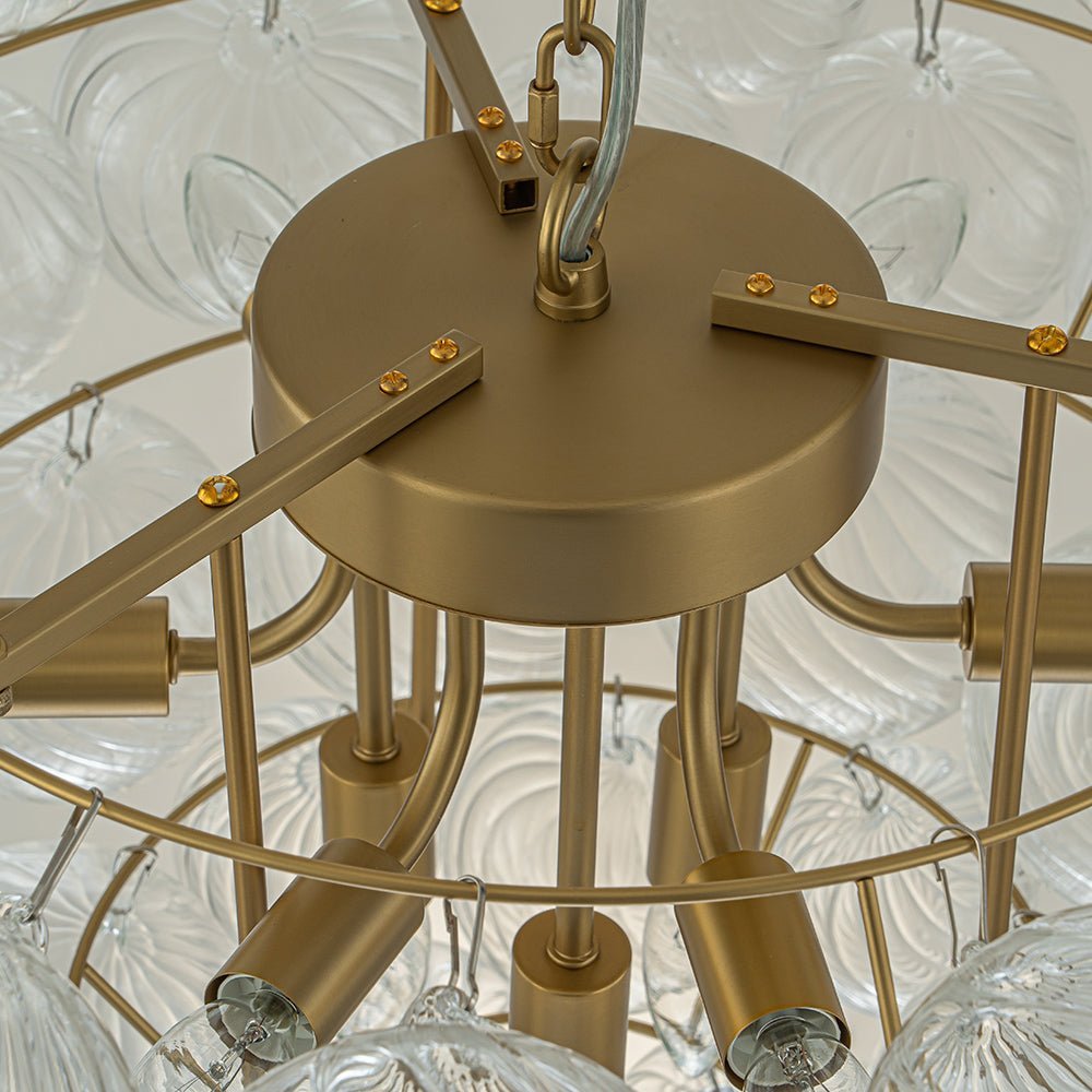 LightfixturesUAE-9-Light Modern Glam Clear Ribbed Glass Grape Cluster Chandelier-Chandeliers-9-Light-Brass