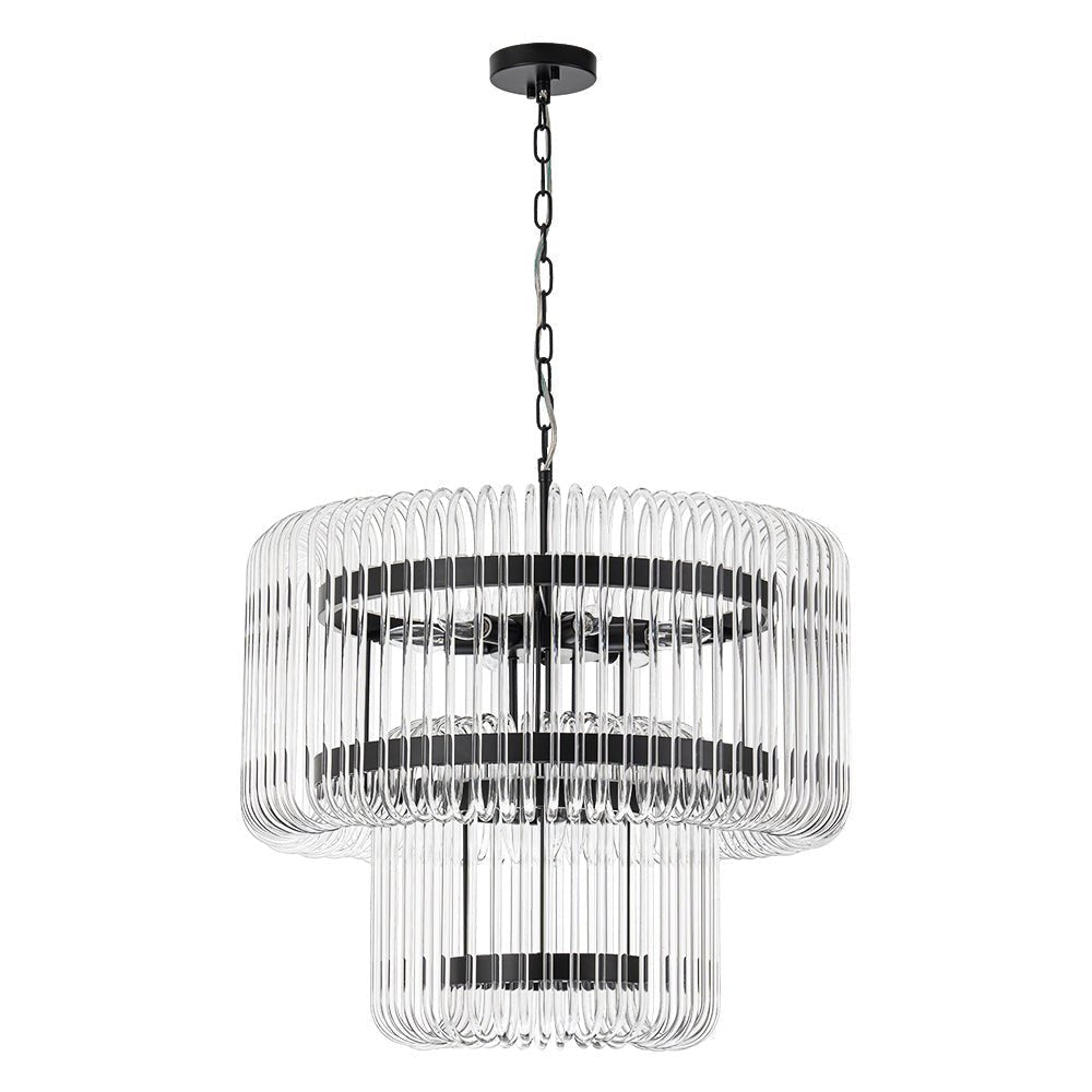 LightfixturesUAE-9-Light Modern Glam Two-Tiered Glass Rod Round Chandelier-Chandeliers-Gold-