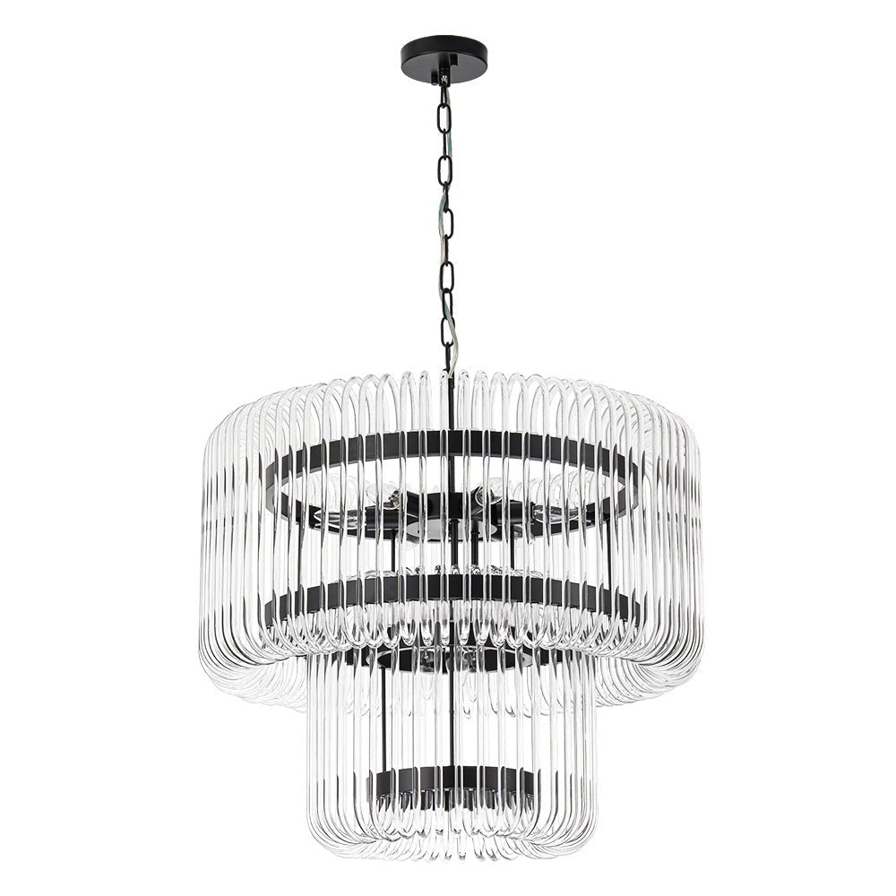 LightfixturesUAE-9-Light Modern Glam Two-Tiered Glass Rod Round Chandelier-Chandeliers-Gold-
