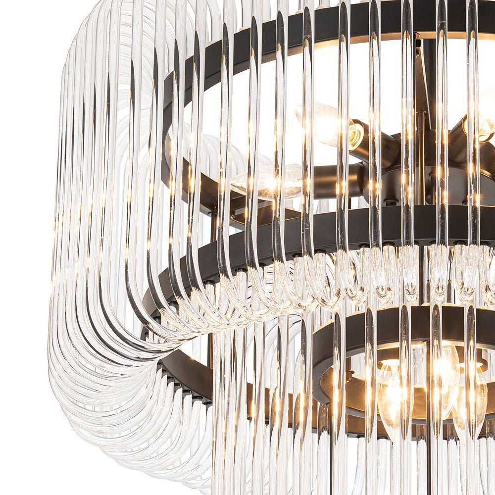 LightfixturesUAE-9-Light Modern Glam Two-Tiered Glass Rod Round Chandelier-Chandeliers-Gold-