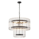 LightfixturesUAE-9-Light Modern Glam Two-Tiered Glass Rod Round Chandelier-Chandeliers-Gold-