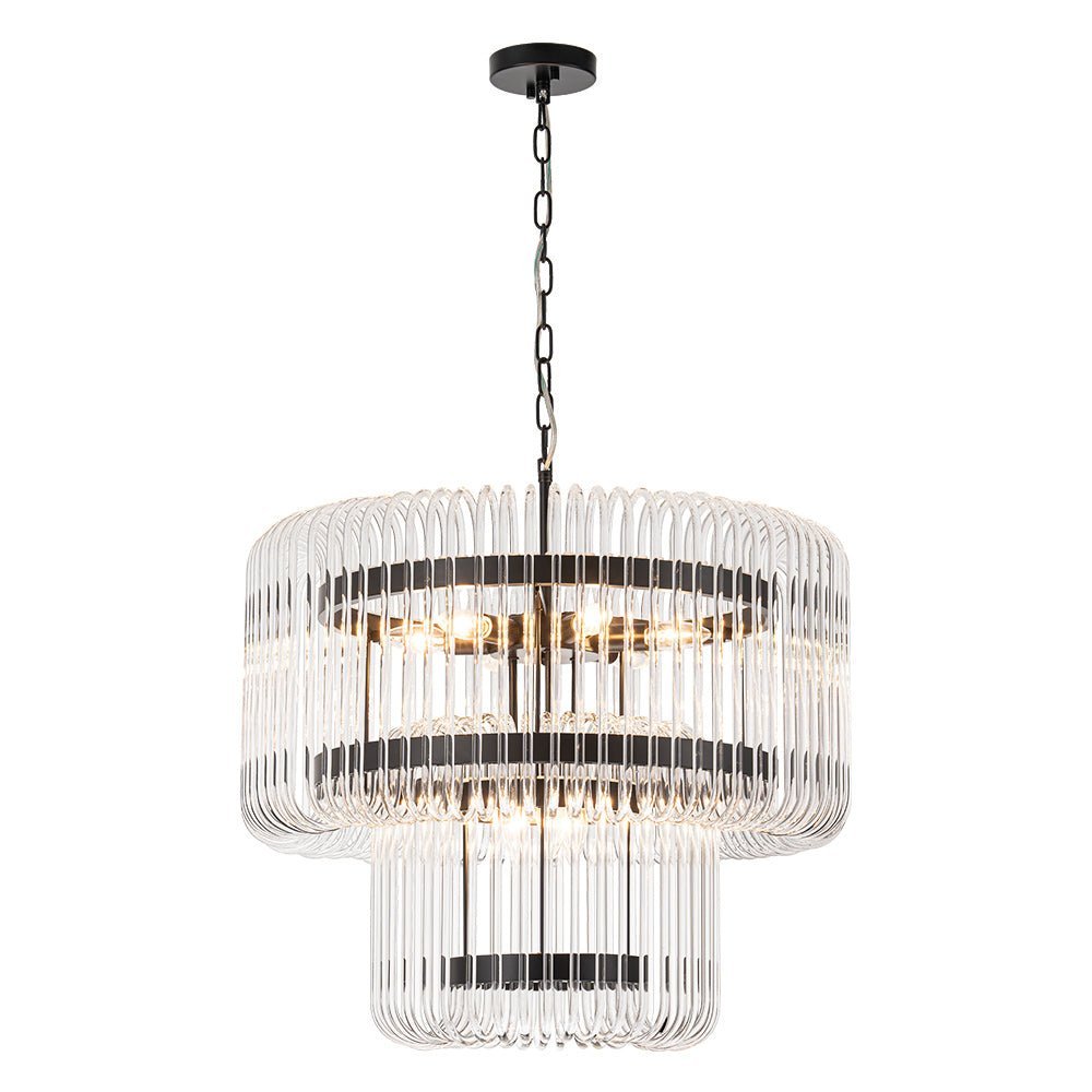 LightfixturesUAE-9-Light Modern Glam Two-Tiered Glass Rod Round Chandelier-Chandeliers-Gold-